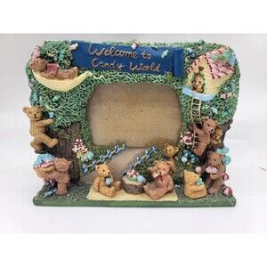Vintage Teddy Bear Candy World Photo Frame Whimsical Nursery Decor Forest